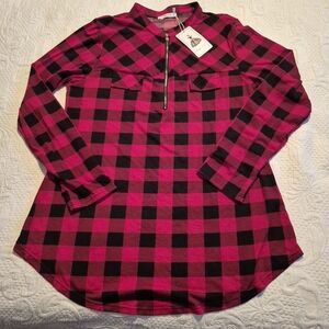 Diphi Li Li women's XL long sleeve Buffalo Plaid shirt 1/4 zipper NWT